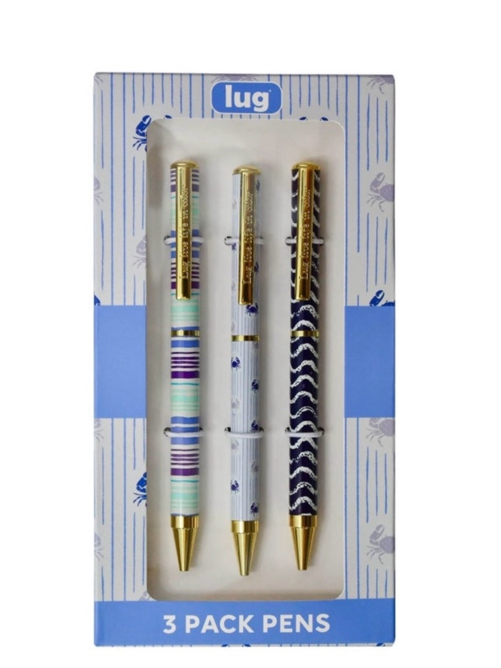 lug 3-Pack Decorative Ballpoint Pens - Coastal Claws. New In Box